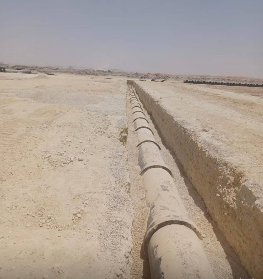Concrete pipes laid in the trench